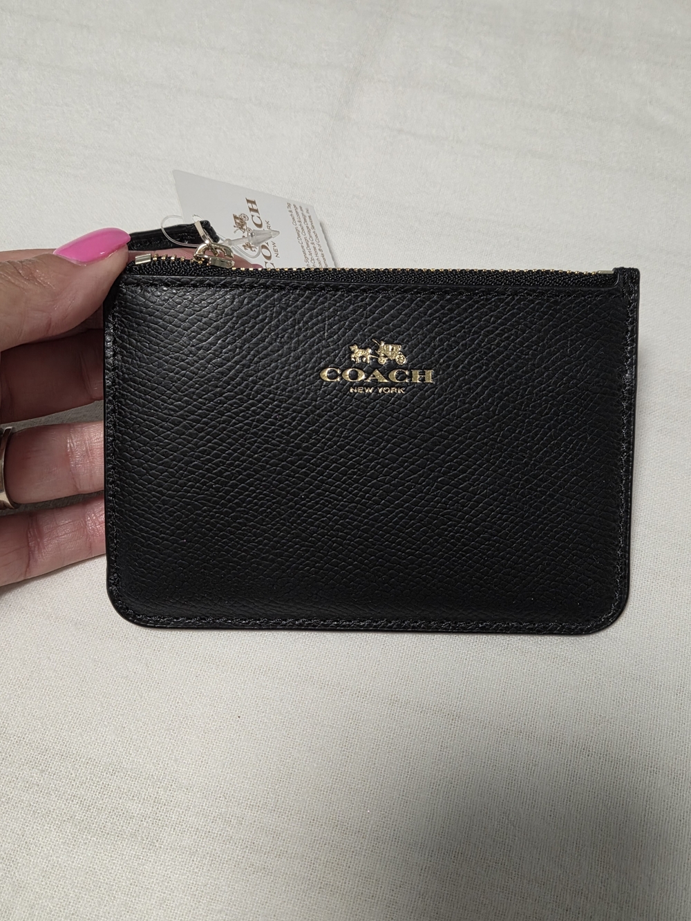 NWT Coach Crossgrain Black Leather Keychain Pouch